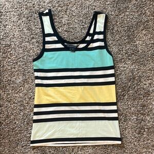 French Connection Striped Top in Black, White, Yellow, Aqua